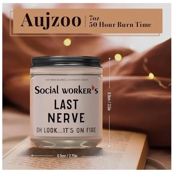 Soy Wax Lavender Scented Candle with Funny Meme! Gift to for Social Worker - Picture 3 of 3
